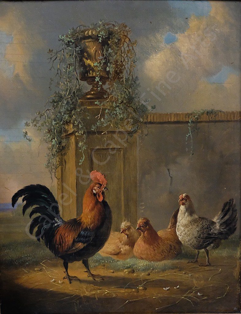 Albertus Verhoesen 1806-1881 - Rooster and chickens