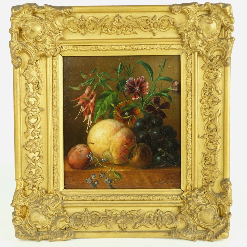 Anna Maria van Veeren 1806-1890 - Fruit and flower still-life on a marble ledge, Oil on panel