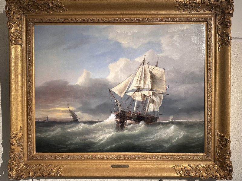 Johannes Frederick Schutz 1817-1888 - Raising the anchor, shipping on a choppy sea, oil on canvas - detail 1