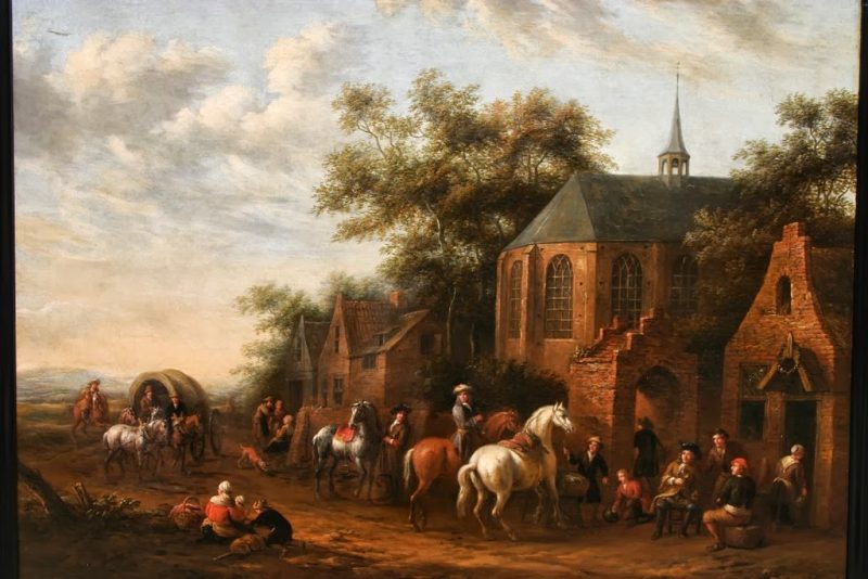 Barent Gael 1630-1681 - At The Country Inn with horses and many figures, oil on canvas