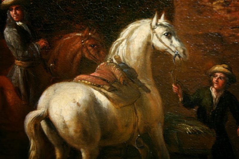 Barent Gael 1630-1681 - At The Country Inn with horses and many figures, oil on canvas - detail 1