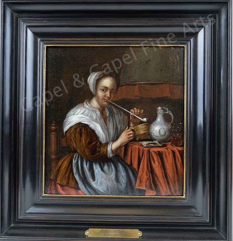 Edward Collier 1640-1708 - Interior with a woman smoking., oil on panel