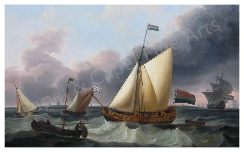 Ludolf Bakhuizen 1630-1708. - Sailing at Den Briel with the Statenjacht of Amsterdam, oil on canvas