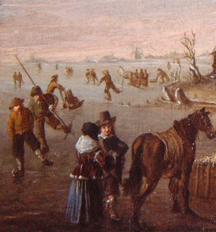Nicolaes Molenaer 1626-1676 - Winter landscape with many people skating