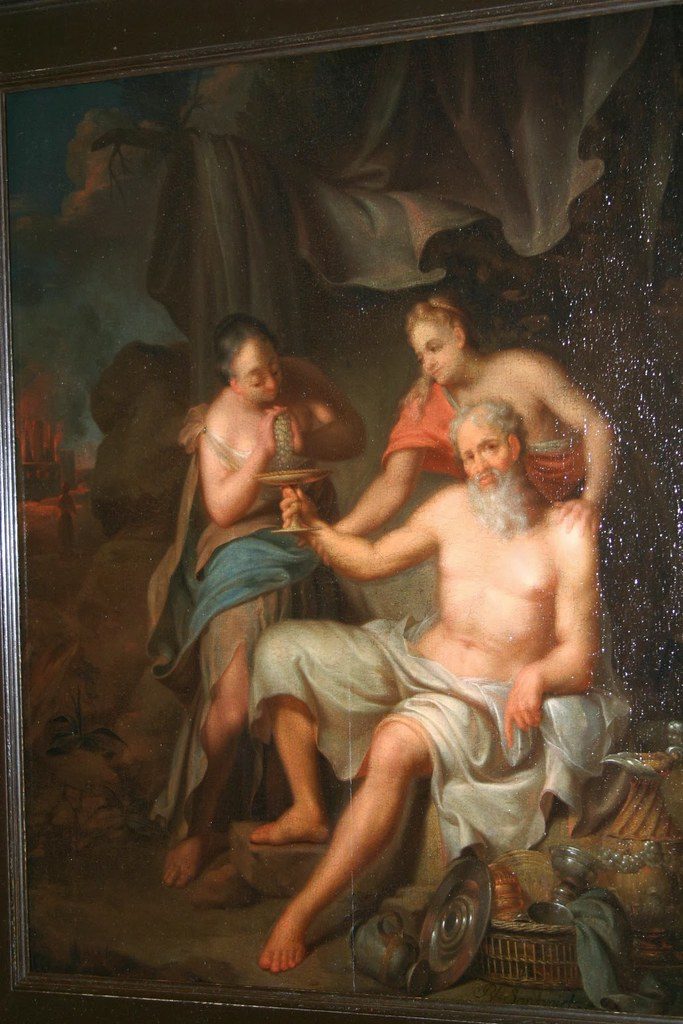 Philip van Santvoort 1725 - Lot and His Daughters, oil on panel