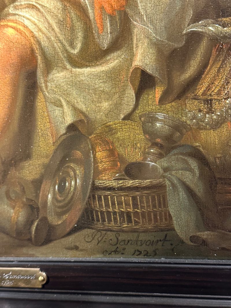 Philip van Santvoort 1725 - Lot and His Daughters, oil on panel - detail 1