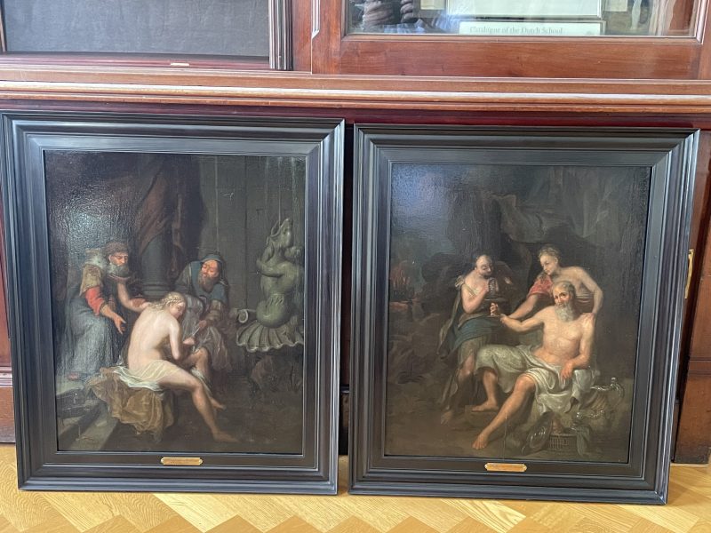 Phillip van Santvoirt 1726 - Lot and his daughters and Susanna and the elders, Oil on panel.