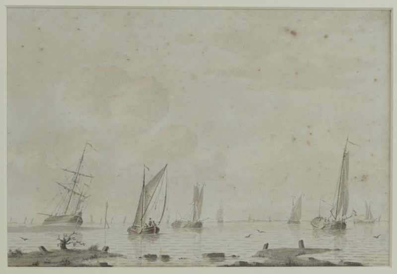 Pieter Idsertz  1698-1781 - Shipping in a calm, sepia on paper