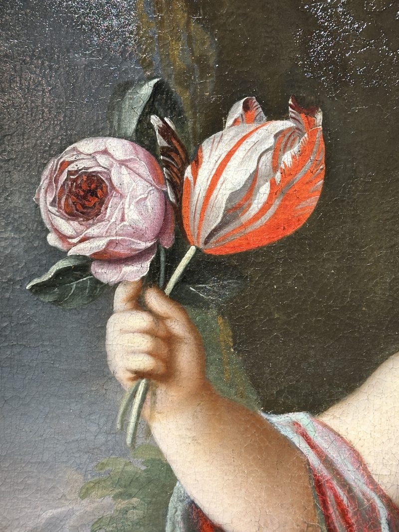 Samuel van Hoogstraten 1627-1678 attr. - Child holding flowers, oil on canvas - detail 1