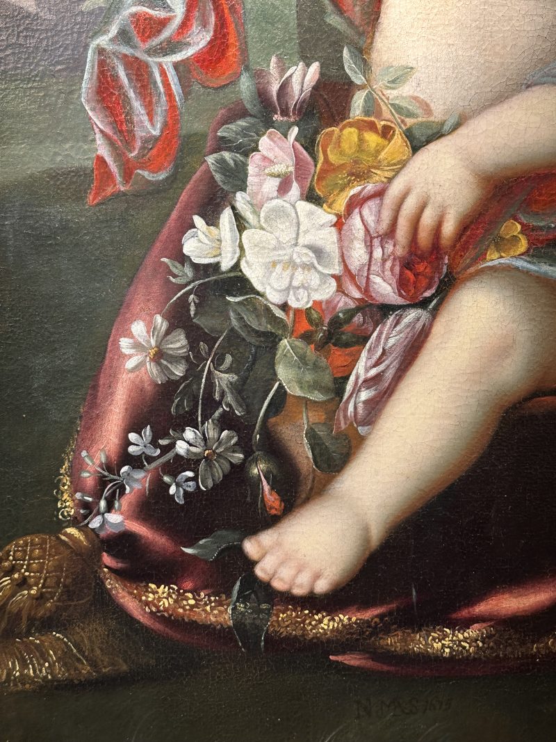 Samuel van Hoogstraten 1627-1678 attr. - Child holding flowers, oil on canvas - detail 2