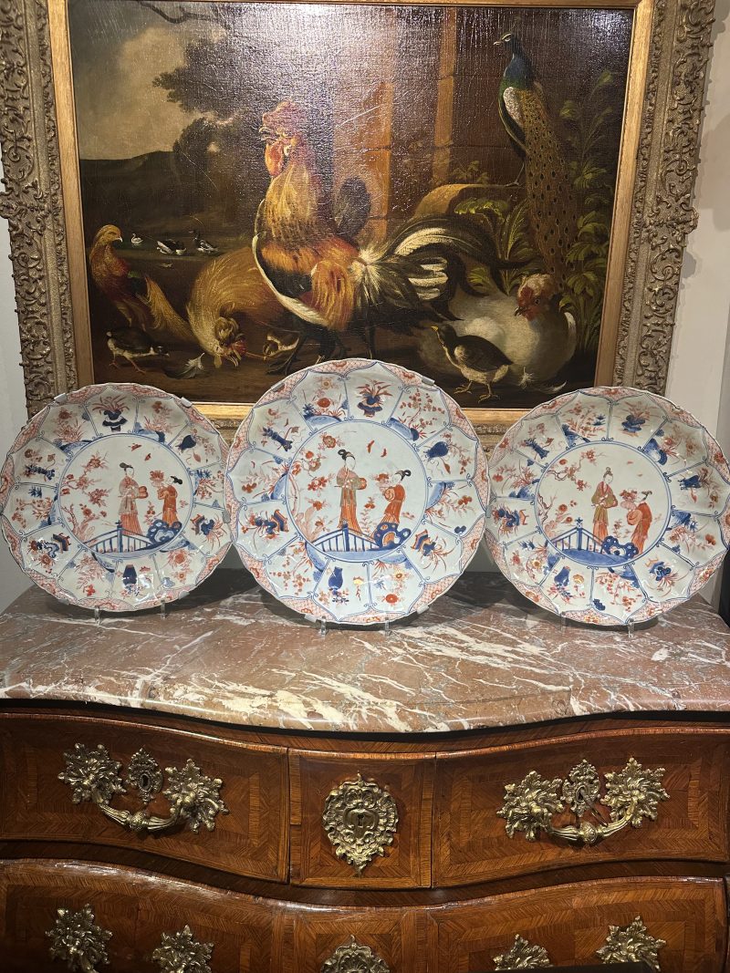 3 large chinese plates ladies decor Kangxi circa 1700, Kangxi periode 1662-1722