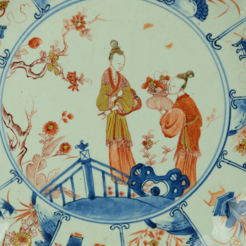 3 large chinese plates ladies decor Kangxi circa 1700, Kangxi periode 1662-1722 - detail 3