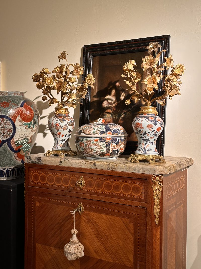 Japanese Imari 18th century gilt mounted flower vases, 18th century, the gilt mounting european and of later date