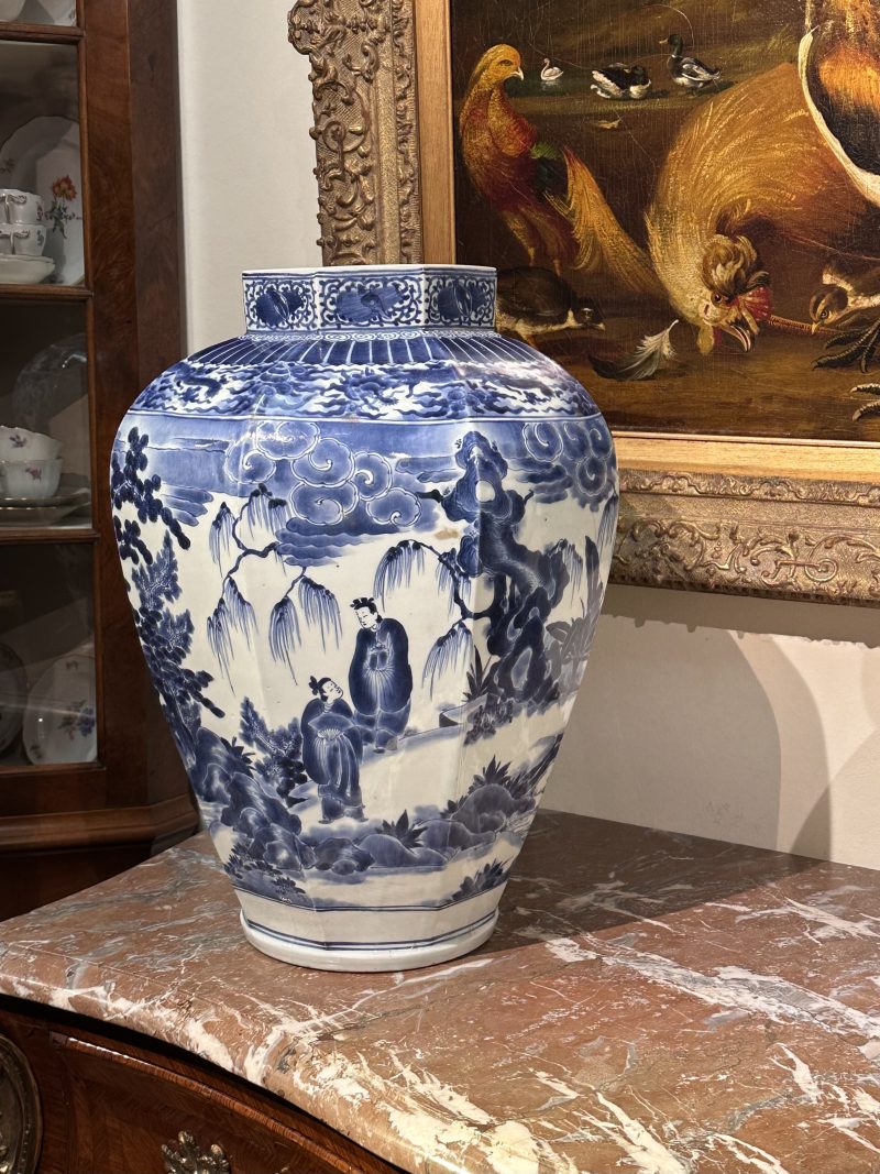 Large Japanese blue and white Arita vase with figures., Edo period, late 17th century
