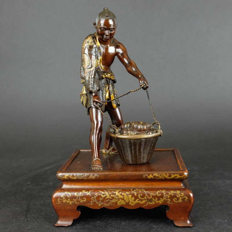 Miyao bronze figure of a vegetable salesman, 19th century